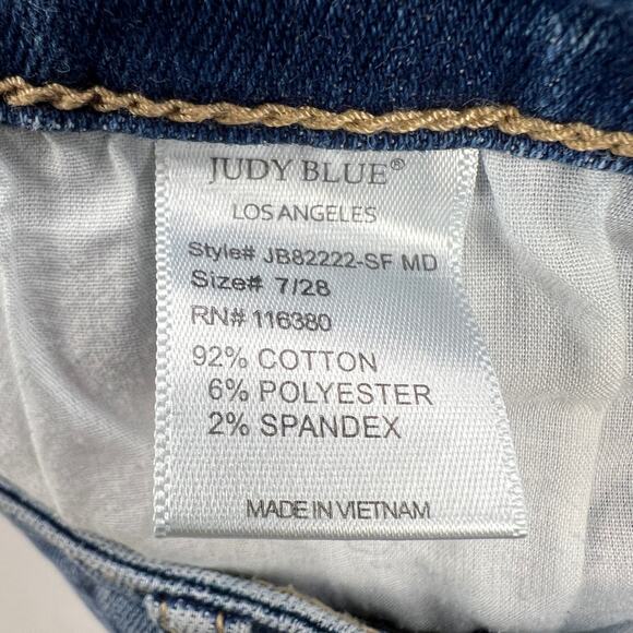 Judy Blue Relaxed Fit Ankle Jeans Raw Hem Mid Rise JB82222 Medium Wash Size 7/28 - Picture 9 of 11